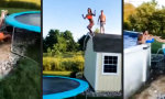 Lustiges Video - Vom Dach aufs Trampolin in den Pool